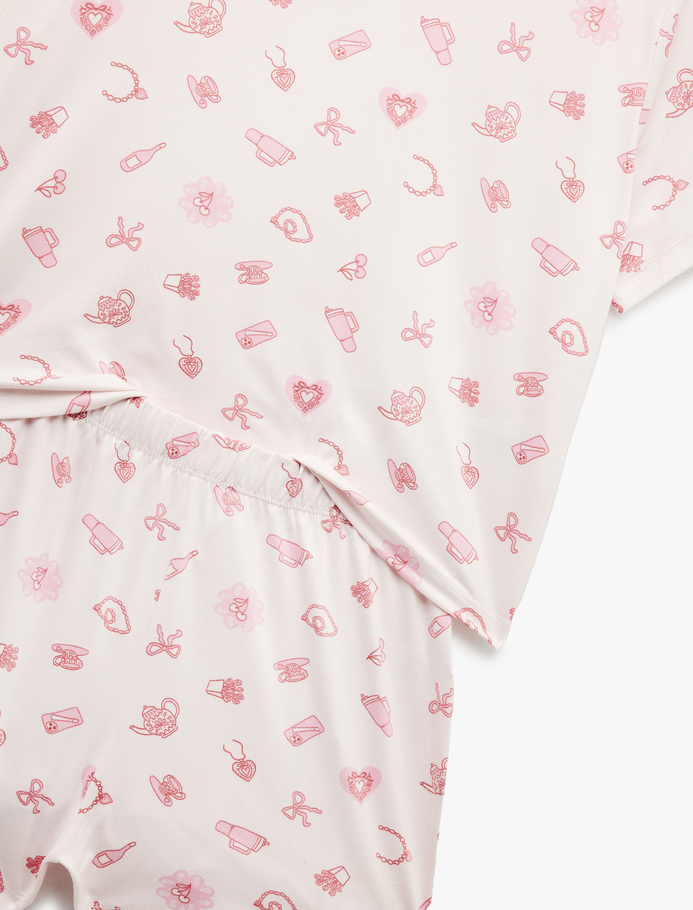   Kısa Kollu Bisiklet Yaka Baskılı Rahat Kalıp Şortlu Pijama Takımı