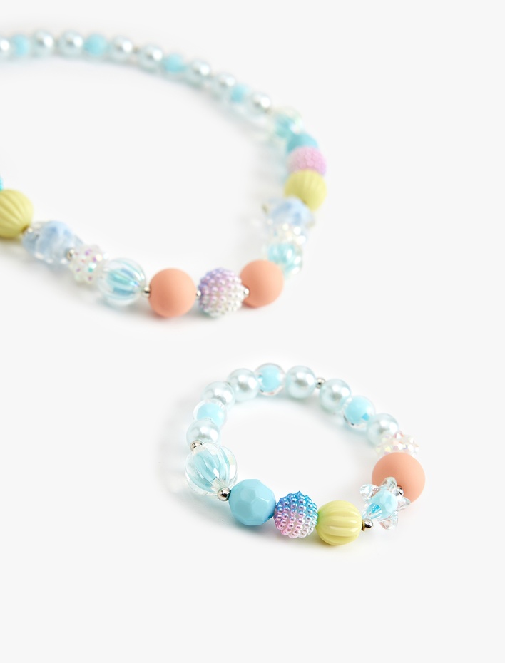 Kadın Çok Renkli Boncuklu Kolye-Bileklik Seti