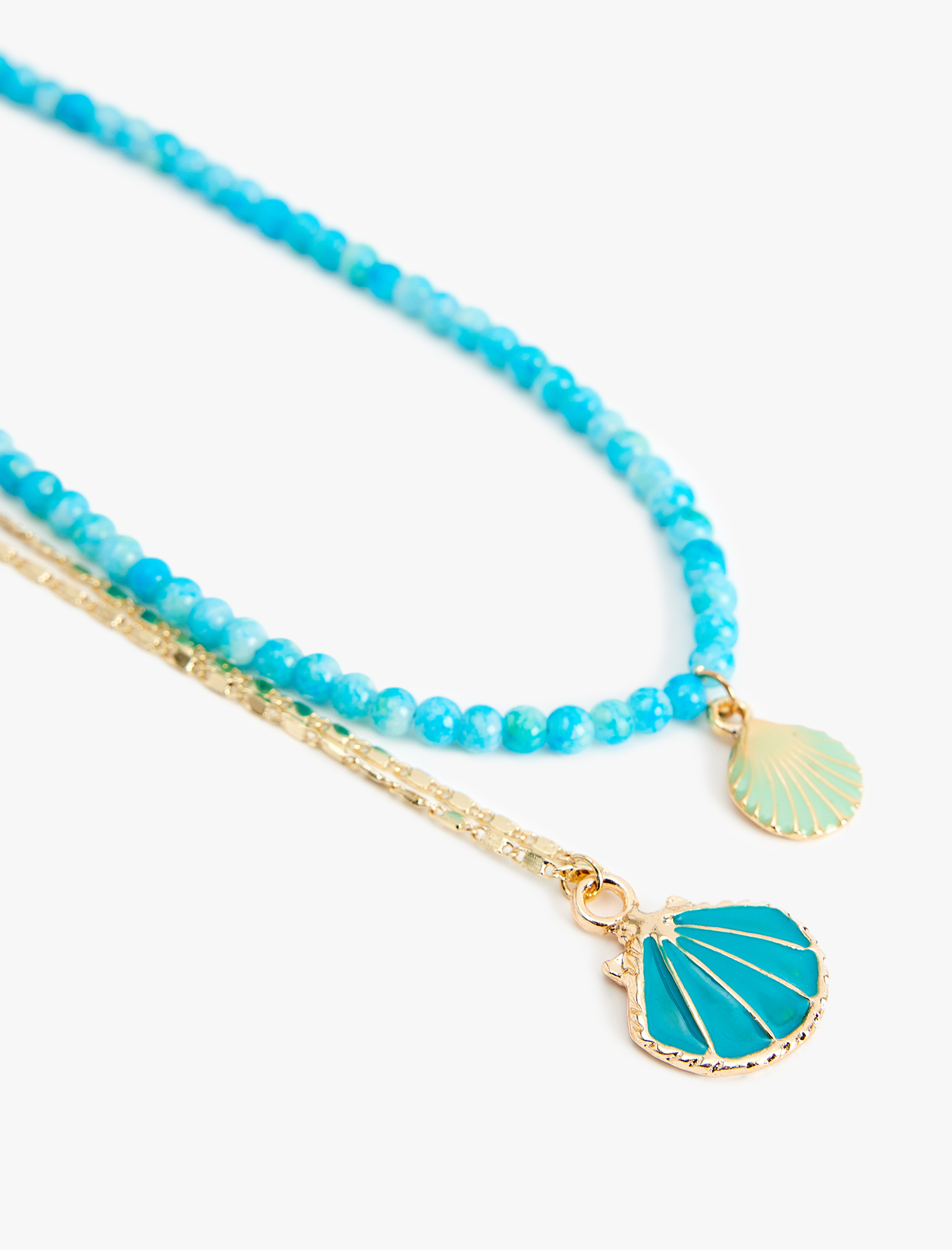  Kadın 2 Sıra Deniz Kabuğu Detaylı Boncuklu Kolye