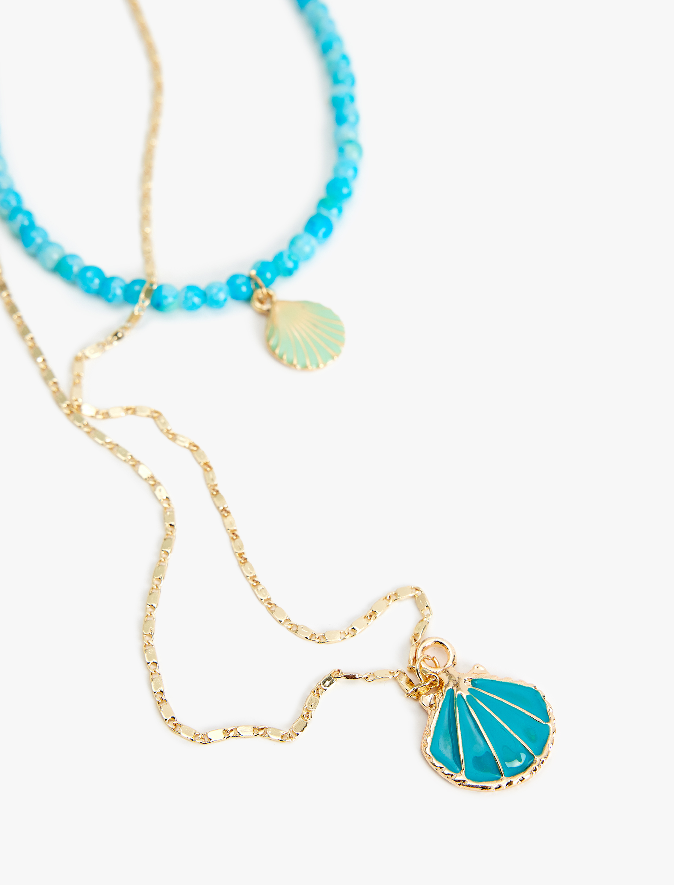  Kadın 2 Sıra Deniz Kabuğu Detaylı Boncuklu Kolye