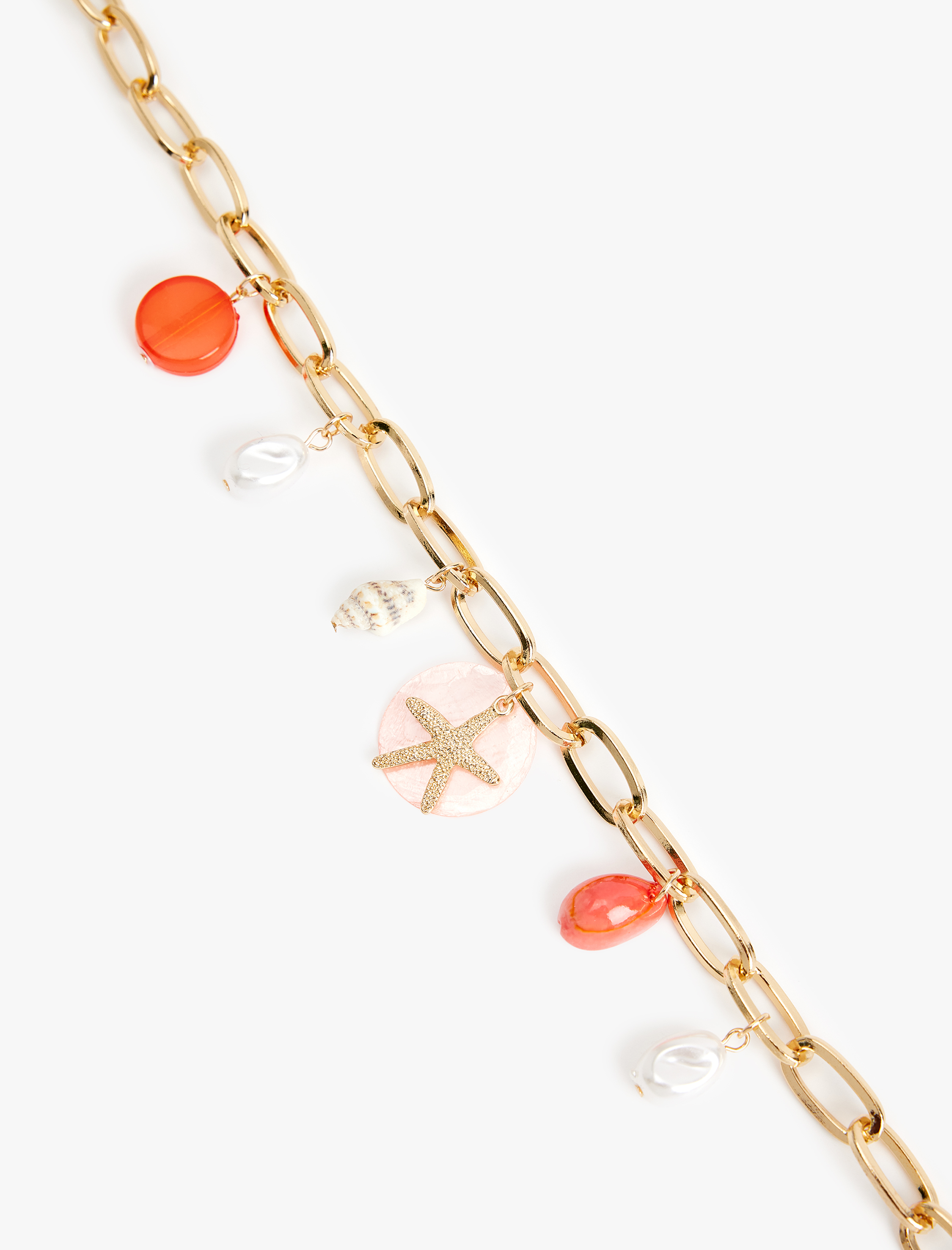  Kadın Çelik Karışımlı Deniz Kabuğu Detaylı Zincir Kolye