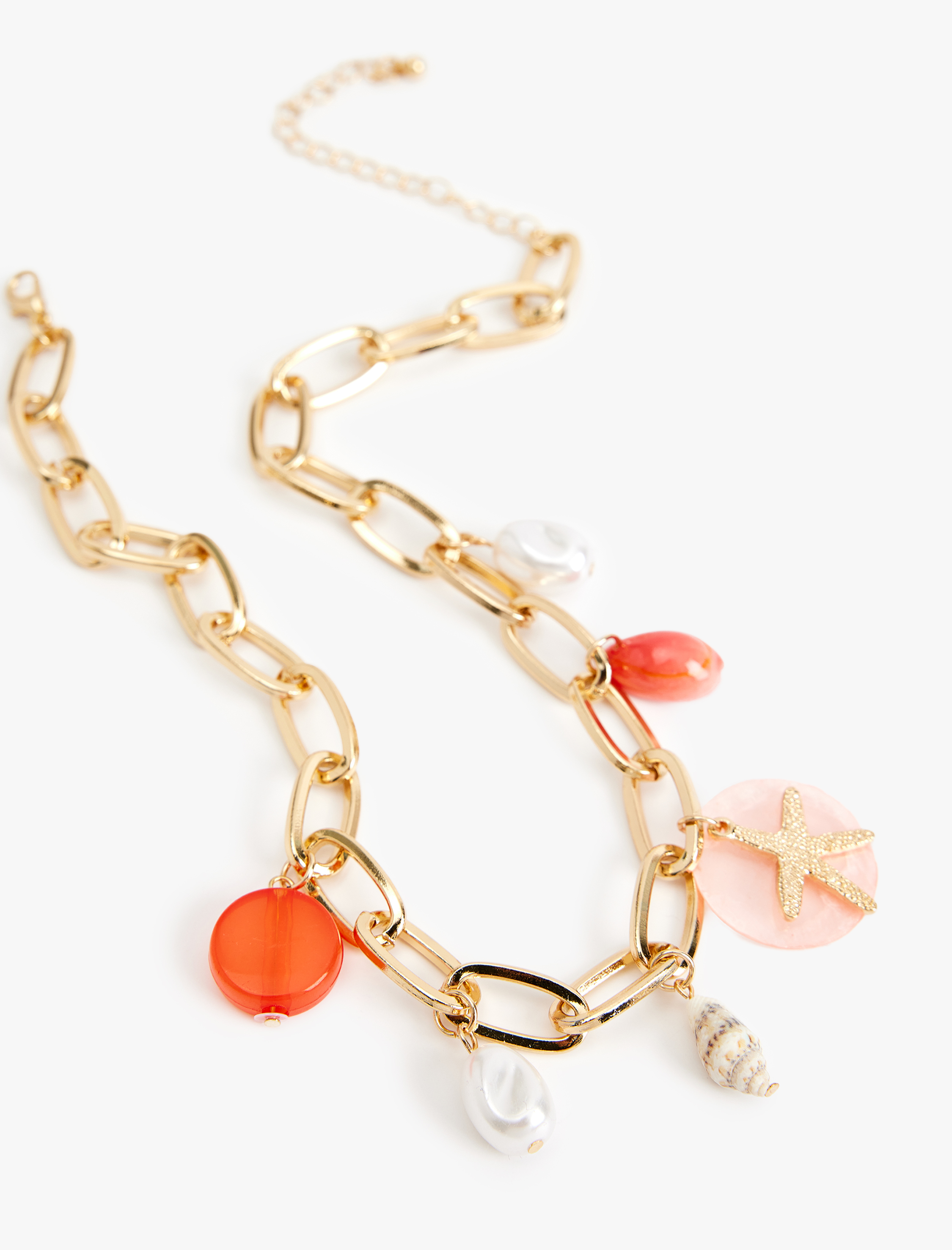  Kadın Çelik Karışımlı Deniz Kabuğu Detaylı Zincir Kolye