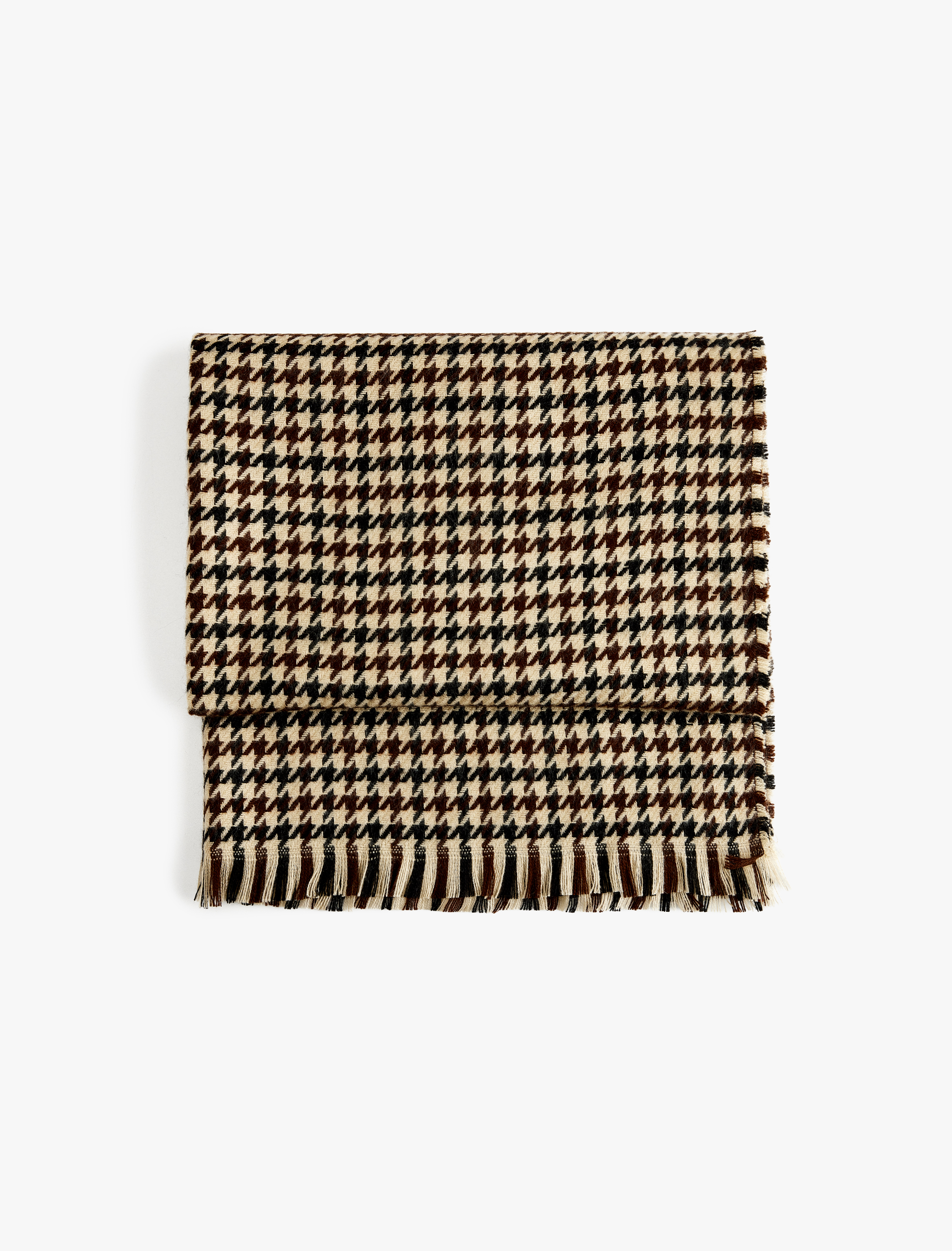  Kadın Kazayağı Desenli Püsküllü Uzun Atkı