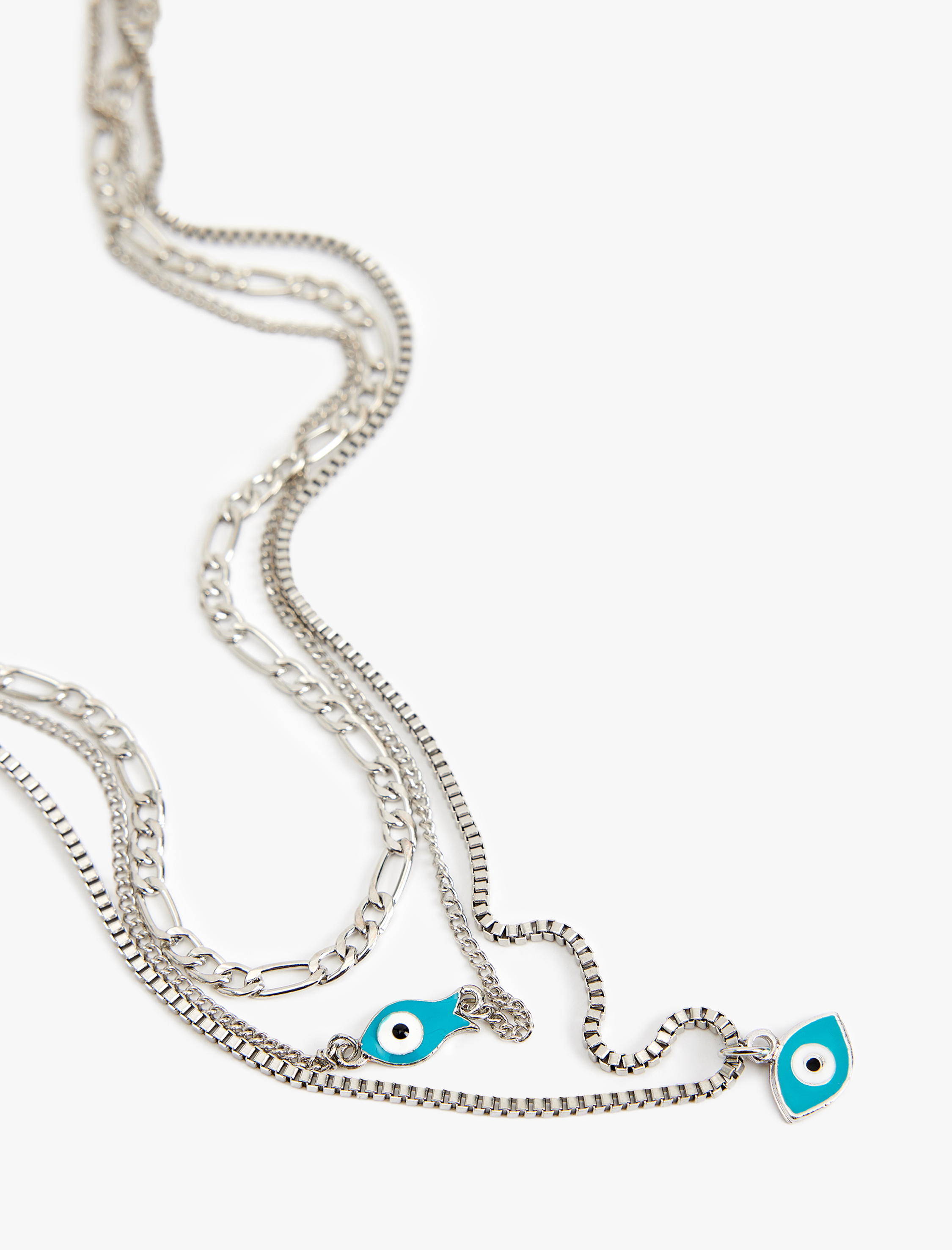  Kadın 3 Sıra Nazar Boncuk Detaylı Zincir Kolye