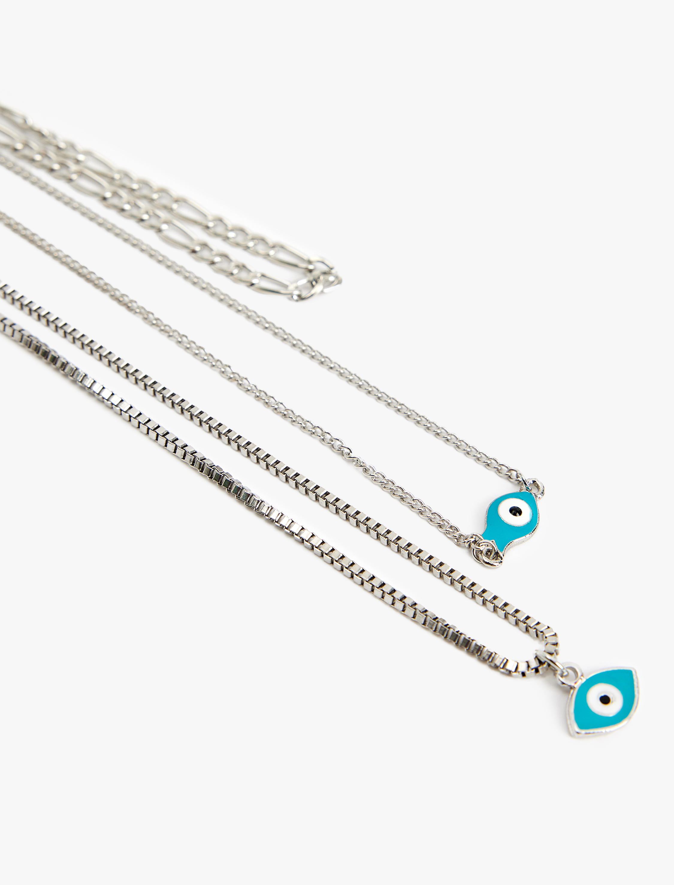  Kadın 3 Sıra Nazar Boncuk Detaylı Zincir Kolye
