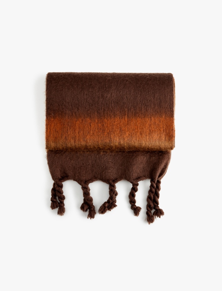 Kadın Renkli Çizgili Uzun Püsküllü Atkı - Koton X Sima Tarkan