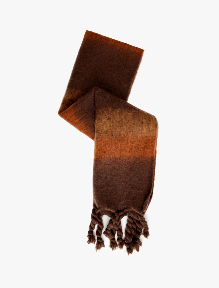 Kadın Renkli Çizgili Uzun Püsküllü Atkı - Koton X Sima Tarkan