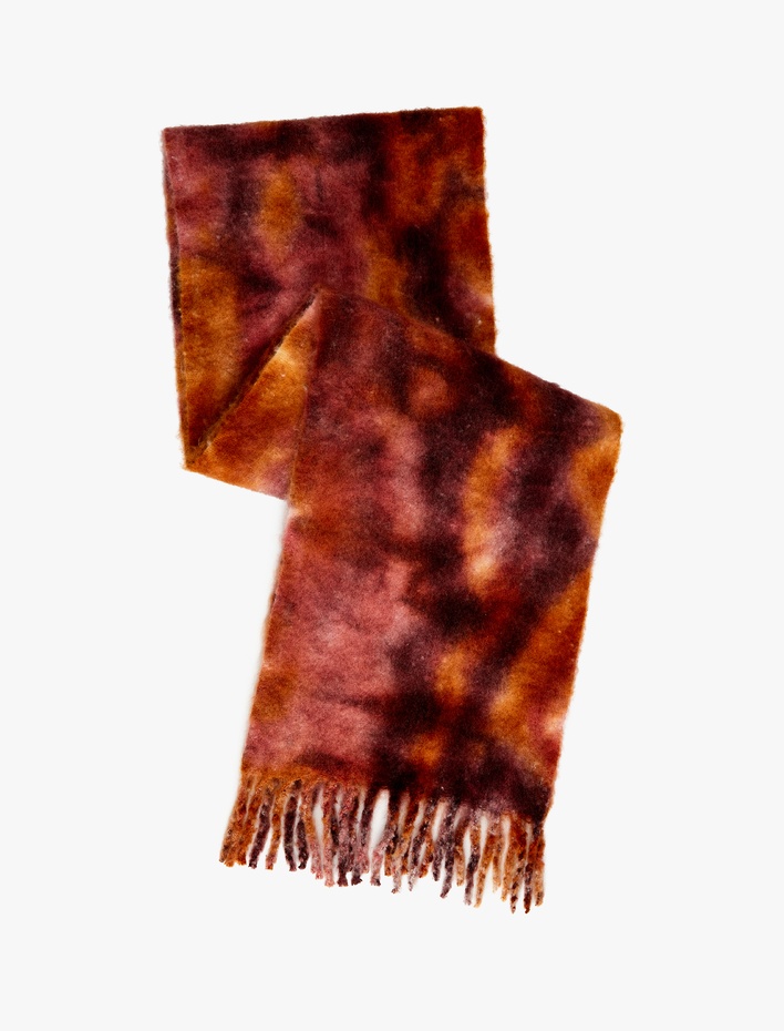 Kadın Batik Desenli Uzun Püsküllü Atkı