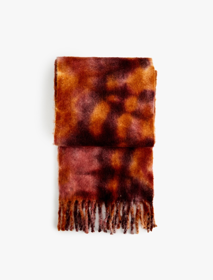 Kadın Batik Desenli Uzun Püsküllü Atkı