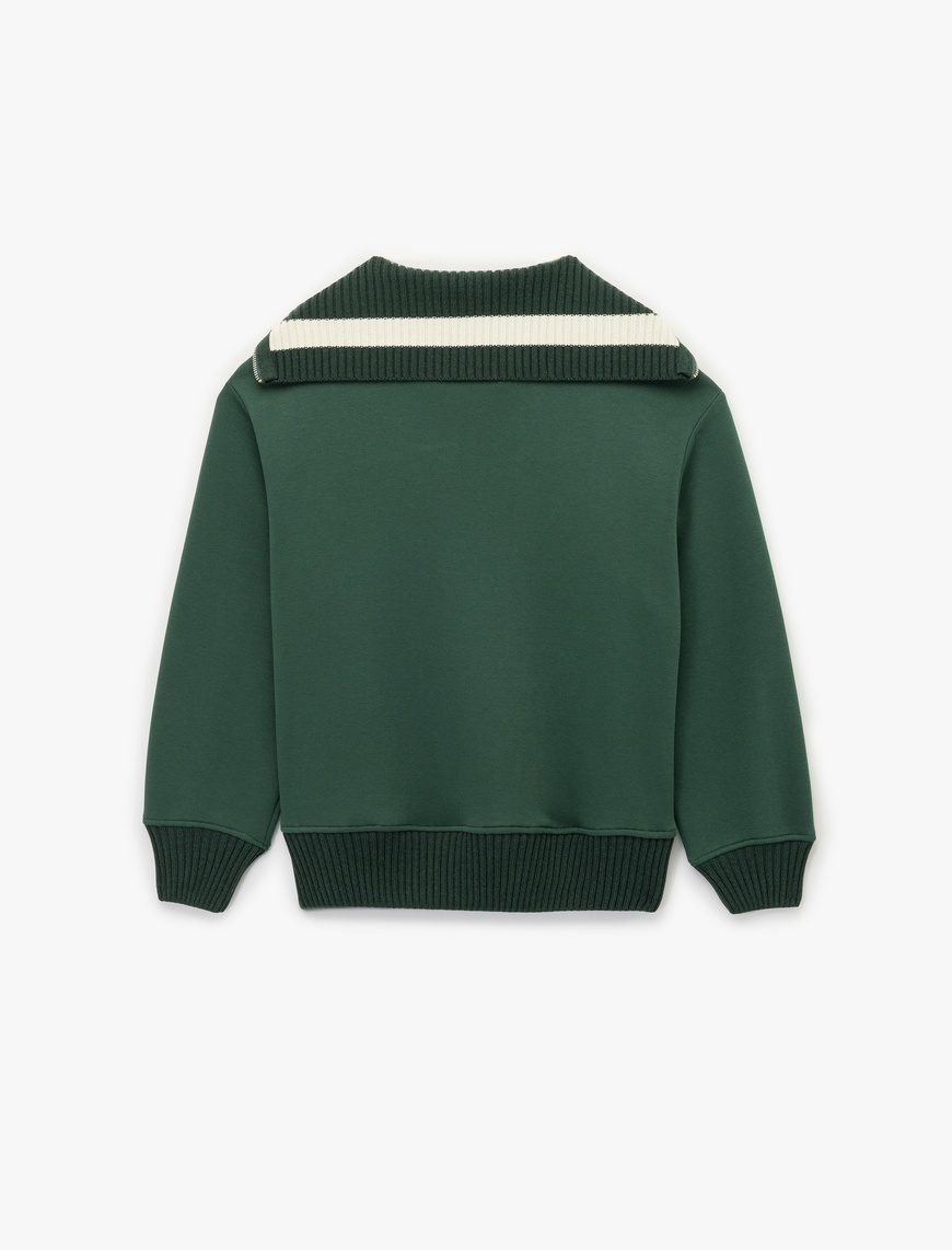   Şardonlu Uzun Kollu Yarım Fermuarlı Ayıcık Nakışlı Oversize Sweatshirt