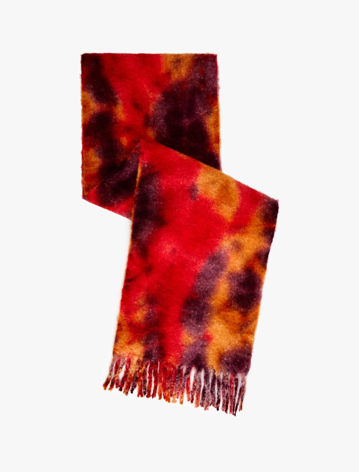 Kadın Batik Desenli Uzun Püsküllü Atkı