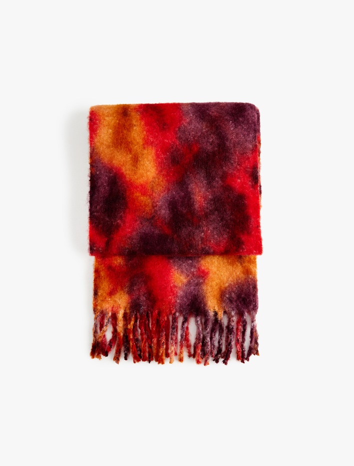 Kadın Batik Desenli Uzun Püsküllü Atkı