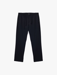 Beli Bağcıklı Düğmeli Duble Paça Esnek Slim Fit Pantolon