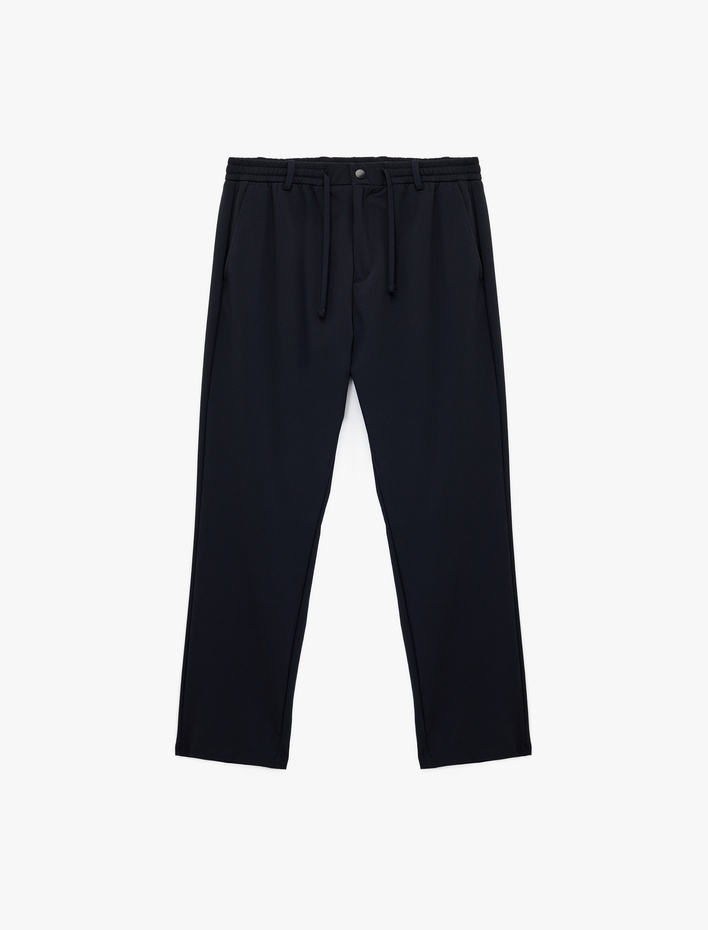  Beli Bağcıklı Düğmeli Duble Paça Esnek Slim Fit Pantolon
