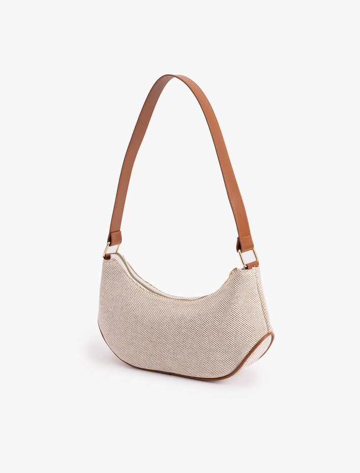 Kadın Pamuklu Dokulu Fermuarlı Omuz Çantası