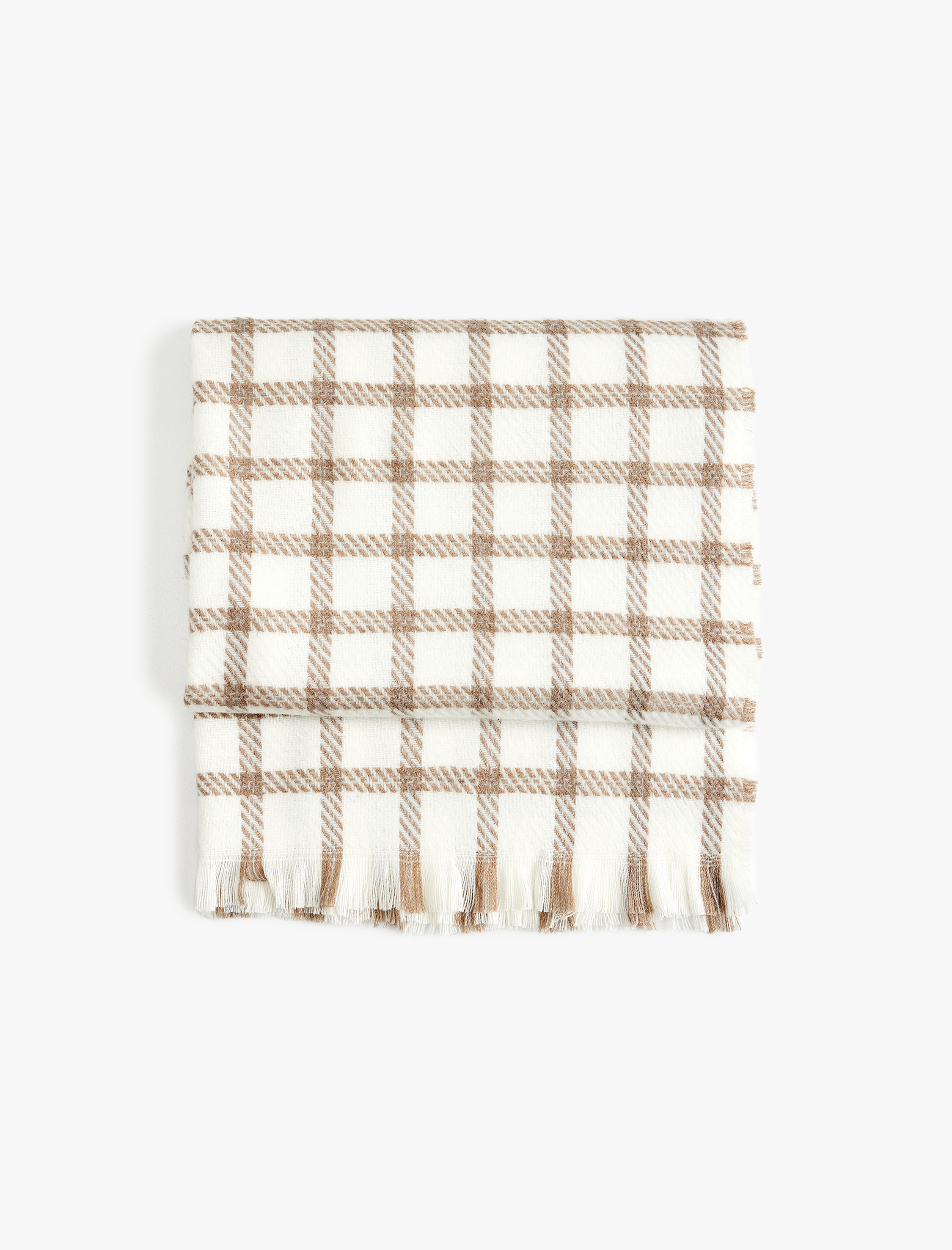  Kadın Ekose Desenli Püsküllü Uzun Atkı