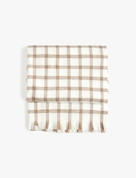 Ekose Desenli Püsküllü Uzun Atkı