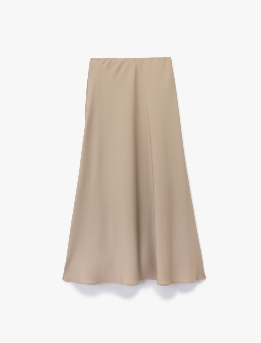   Regular Fit Midi Boy Saten Kloş Etek