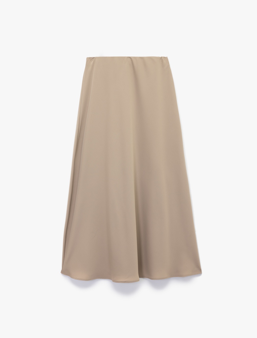   Regular Fit Midi Boy Saten Kloş Etek