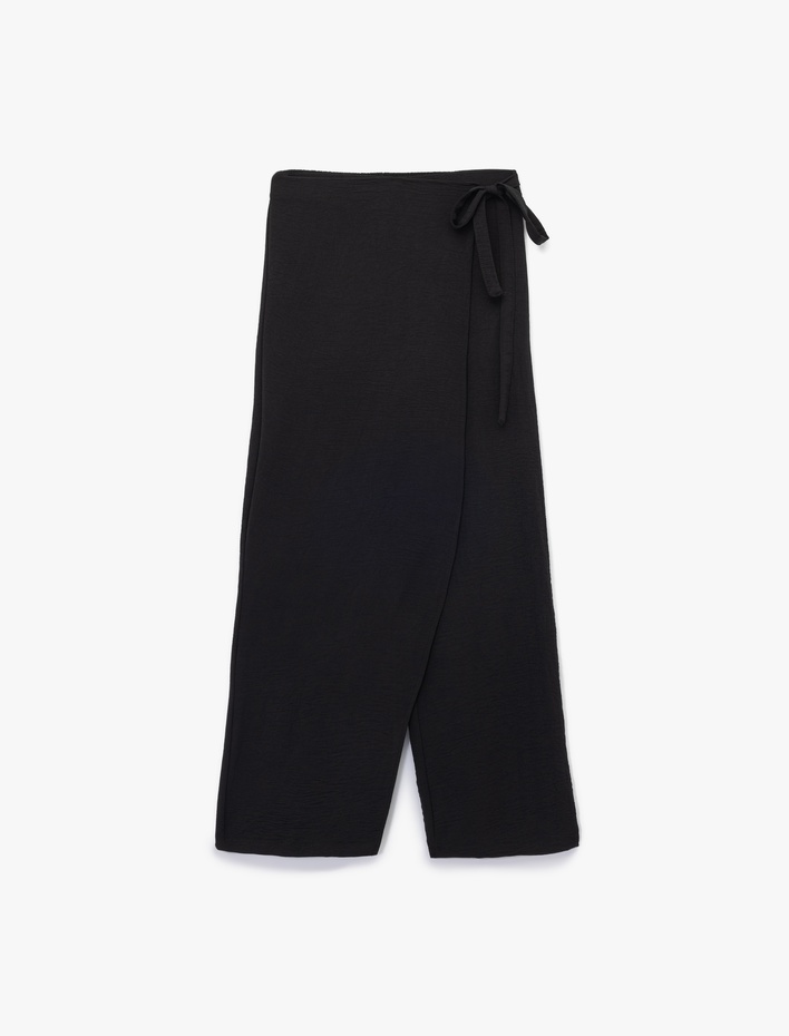  Beli Bağlamalı Rahat Kesim Geniş Paça Pantolon