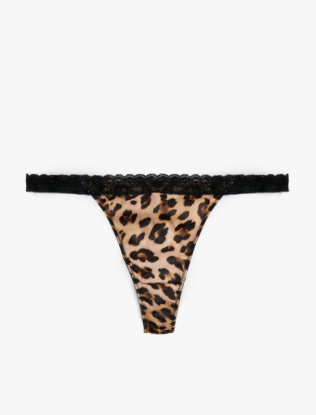 Leopar Desenli Dantel Detaylı String Külot_0