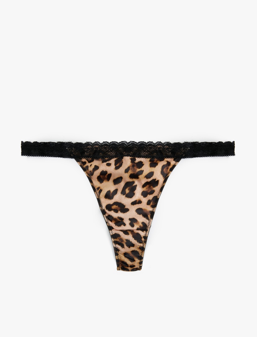   Leopar Desenli Dantel Detaylı String Külot
