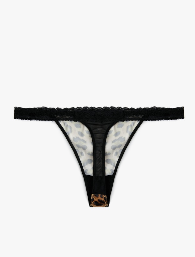 Leopar Desenli Dantel Detaylı String Külot_1
