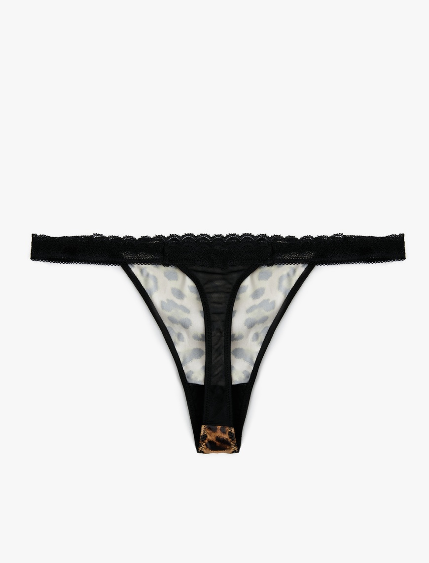   Leopar Desenli Dantel Detaylı String Külot