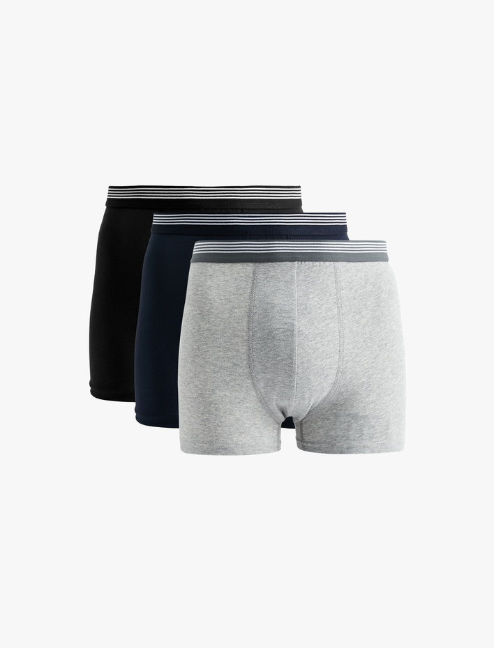  Lastik Detaylı Pamuklu 3'lü Boxer Seti