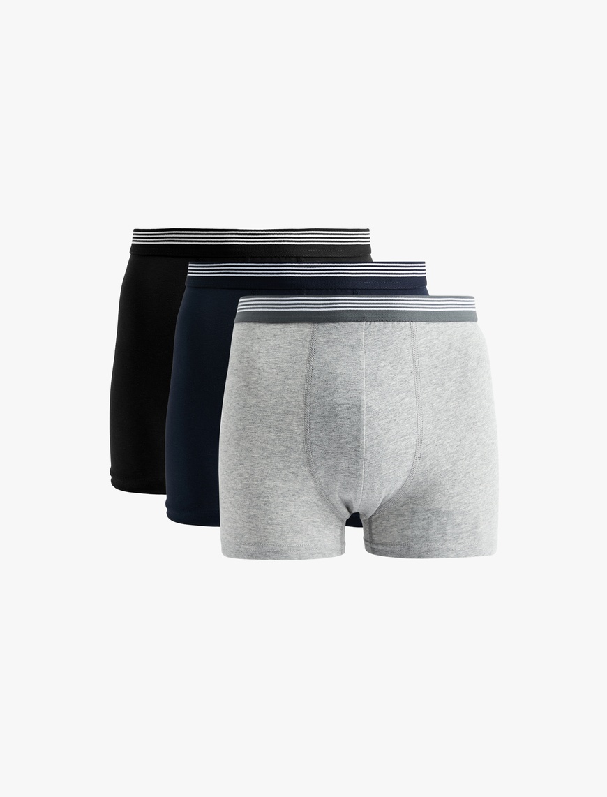   Lastik Detaylı Pamuklu 3'lü Boxer Seti