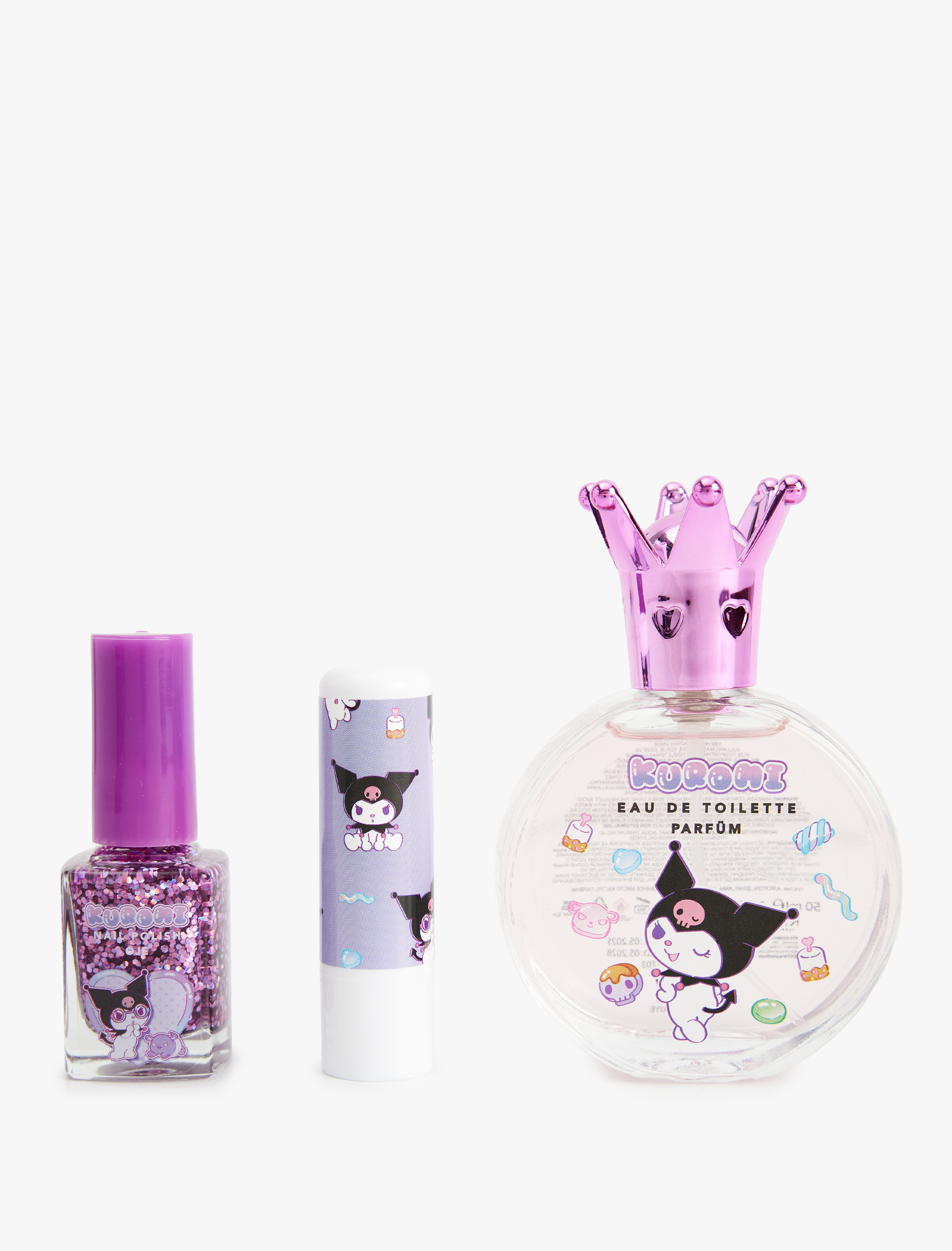 Mor Kadın Kuromi Hediye Seti Parfüm Oje ve Dudak Nemlendirici 3'lü