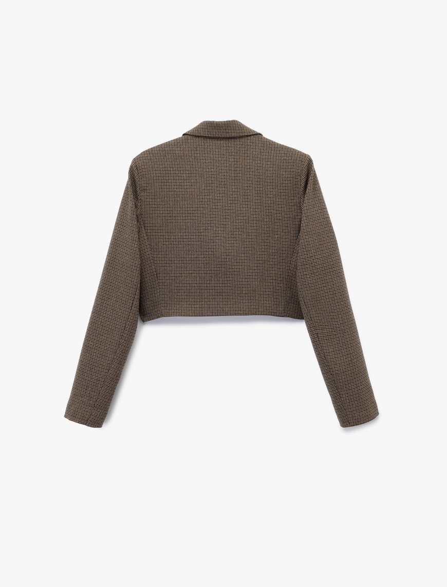   Kruvaze Uzun Kollu Düğmeli Crop Blazer Ceket
