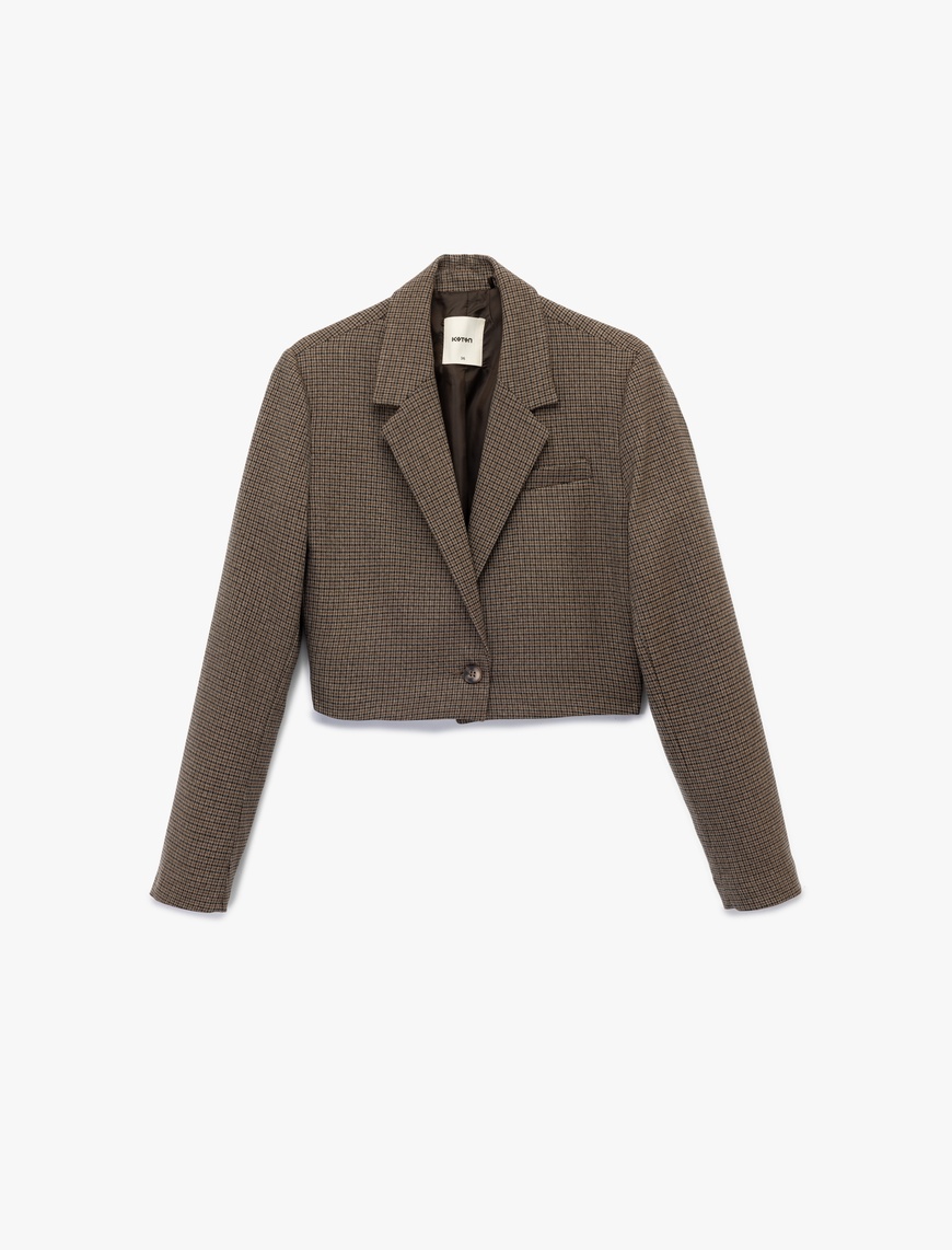   Kruvaze Uzun Kollu Düğmeli Crop Blazer Ceket