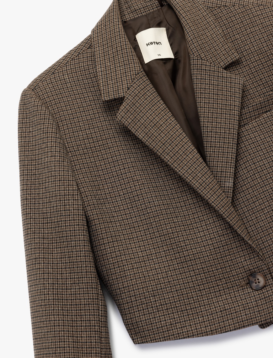  Kruvaze Uzun Kollu Düğmeli Crop Blazer Ceket