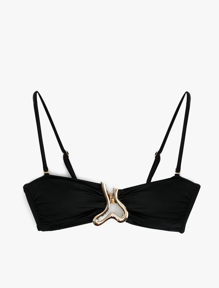   Metal Aksesuarlı Parlak Straplez Bikini Üstü