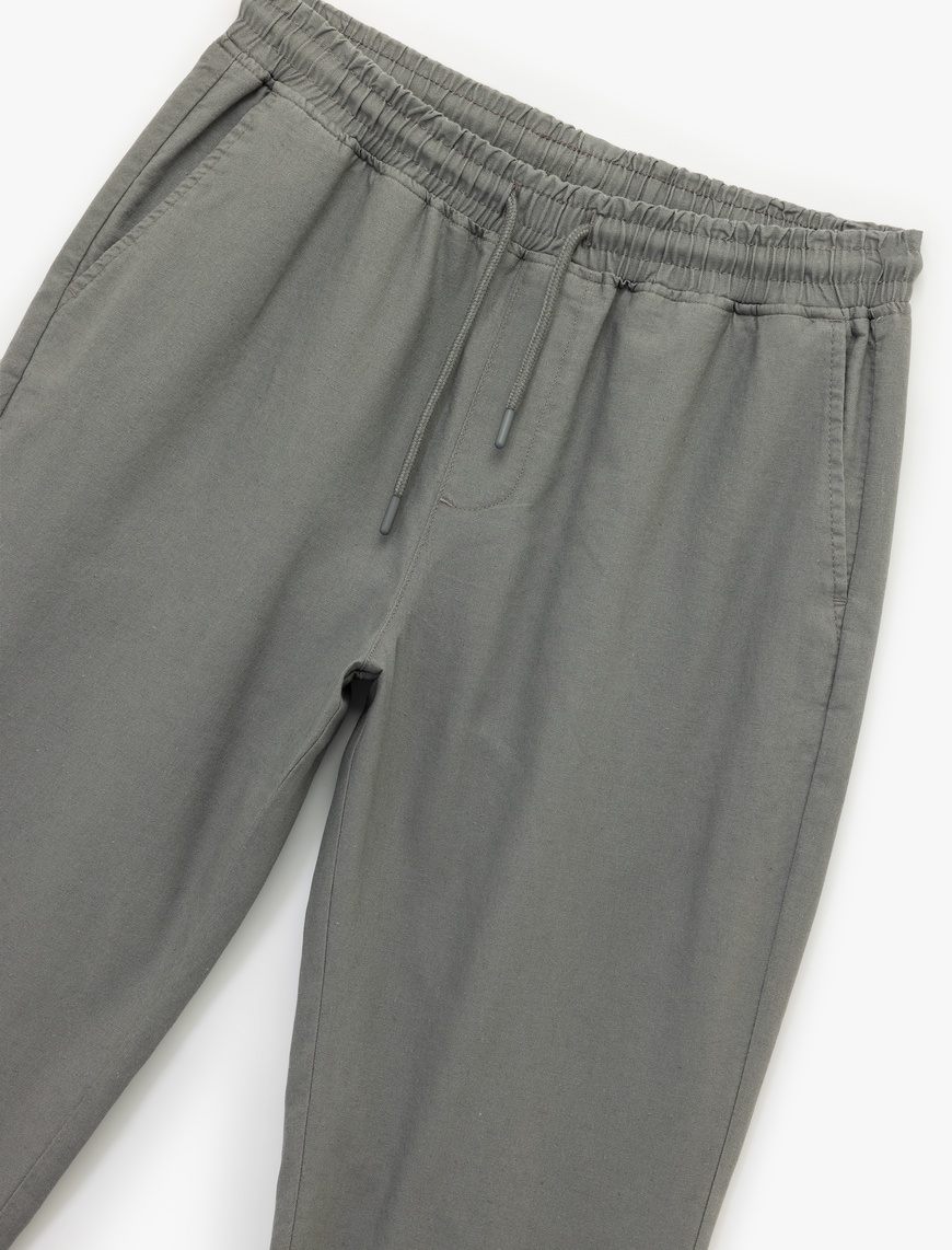   Keten Pamuk Karışımlı Beli Bağcıklı Yazlık Chino Pantolon