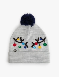 Yılbaşı Temalı Karanlıkta Parlayan Ponponlu Bere