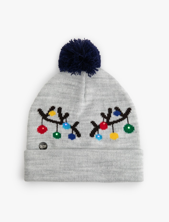 Erkek Çocuk Yılbaşı Temalı Karanlıkta Parlayan Ponponlu Bere