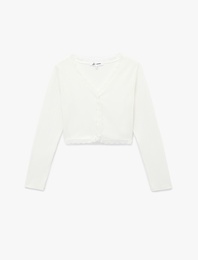 Dantel Detaylı Slim Fit Uzun Kollu V Yaka Crop Tişört