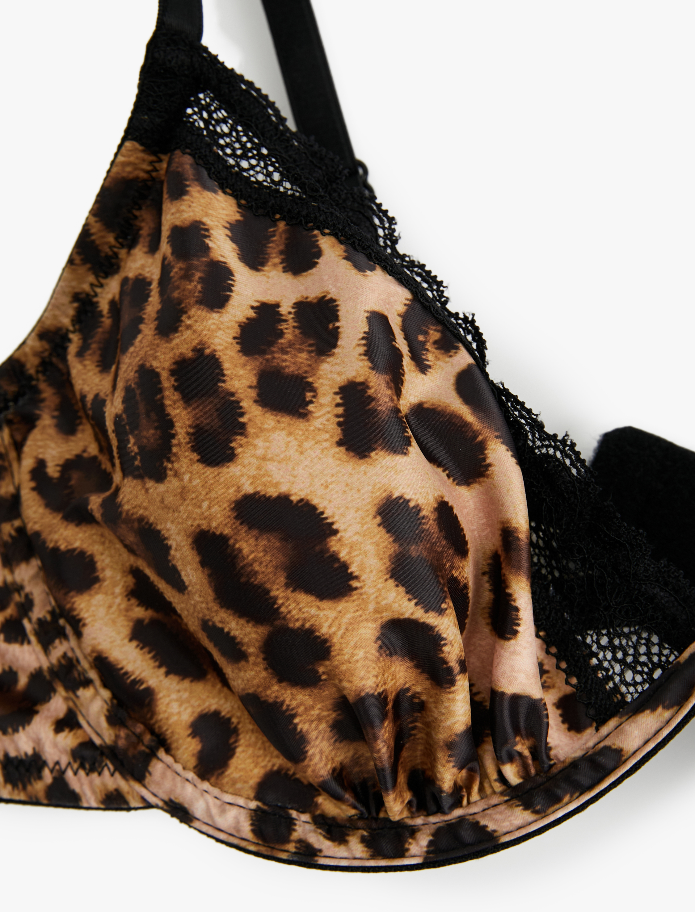   Dantel Detaylı Balenli Leopar Desenli Sütyen