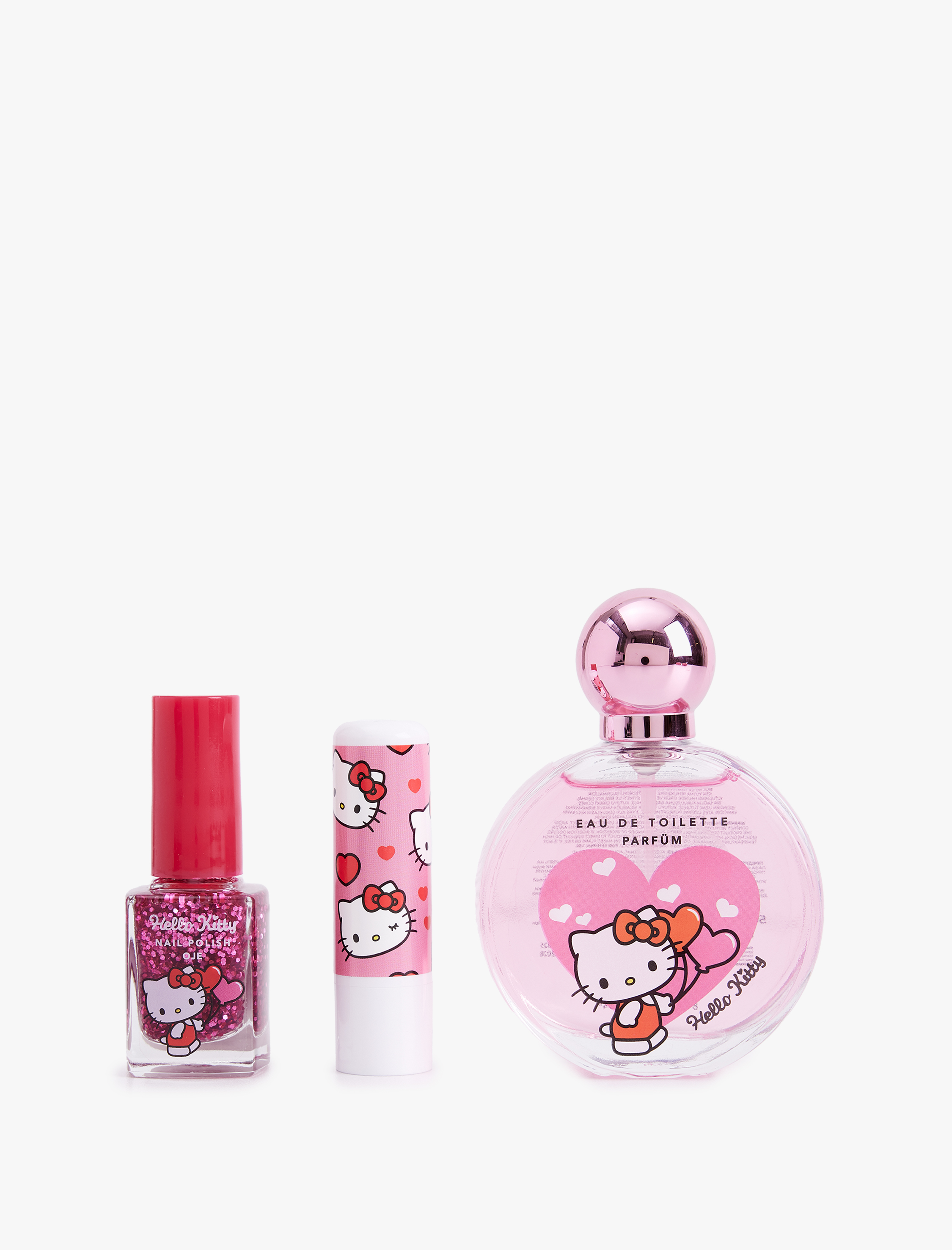  Kadın Hello Kitty Hediye Seti Parfüm Oje ve Dudak Nemlendirici 3'lü Lisanslı