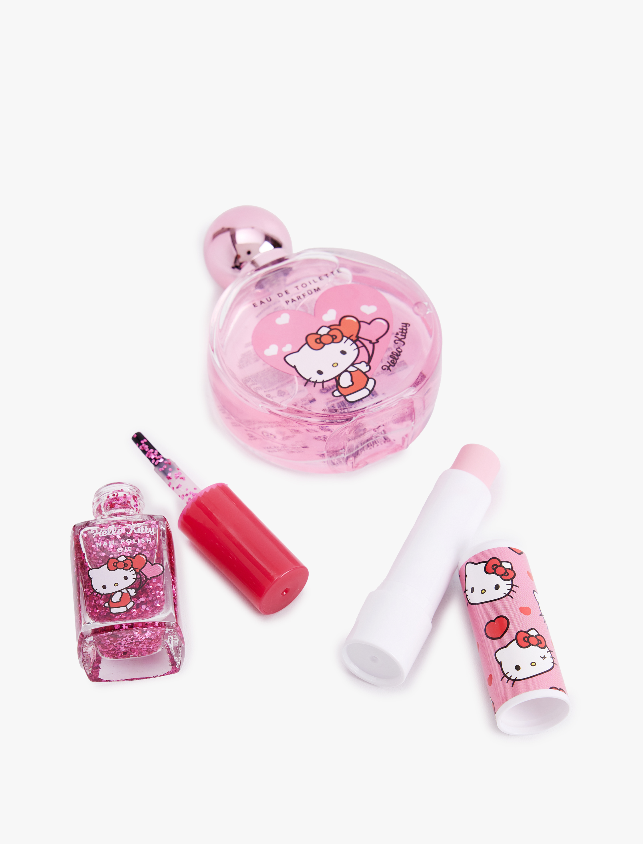  Kadın Hello Kitty Hediye Seti Parfüm Oje ve Dudak Nemlendirici 3'lü Lisanslı