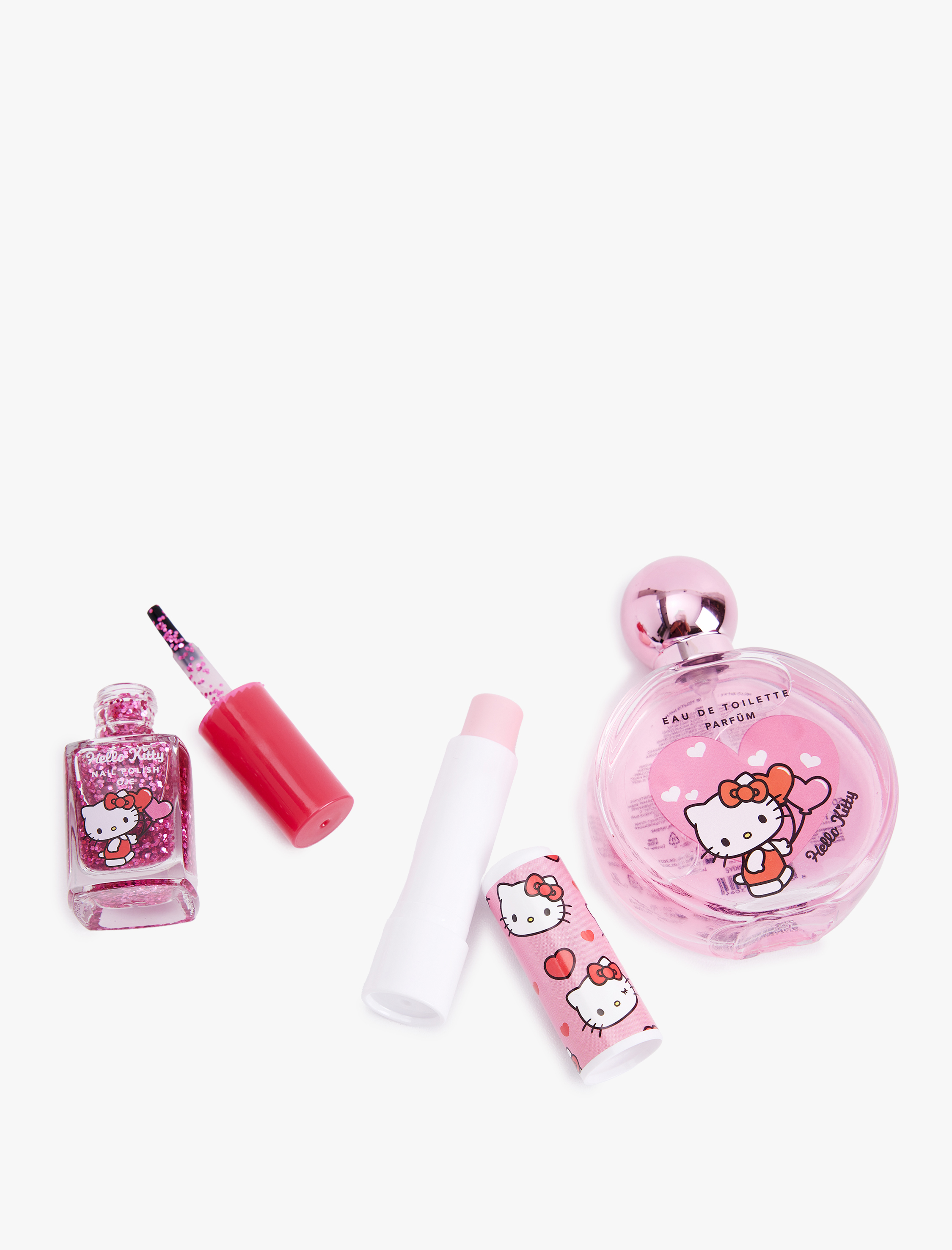  Kadın Hello Kitty Hediye Seti Parfüm Oje ve Dudak Nemlendirici 3'lü Lisanslı