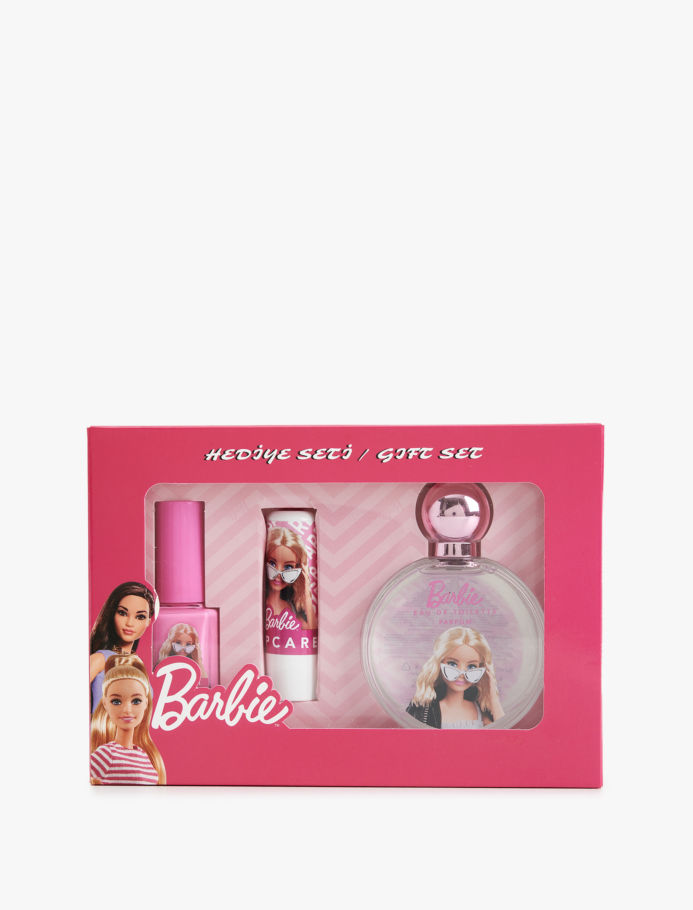  Kadın Barbie Hediye Seti Parfüm Oje ve Dudak Nemlendirici 3'lü Lisanslı