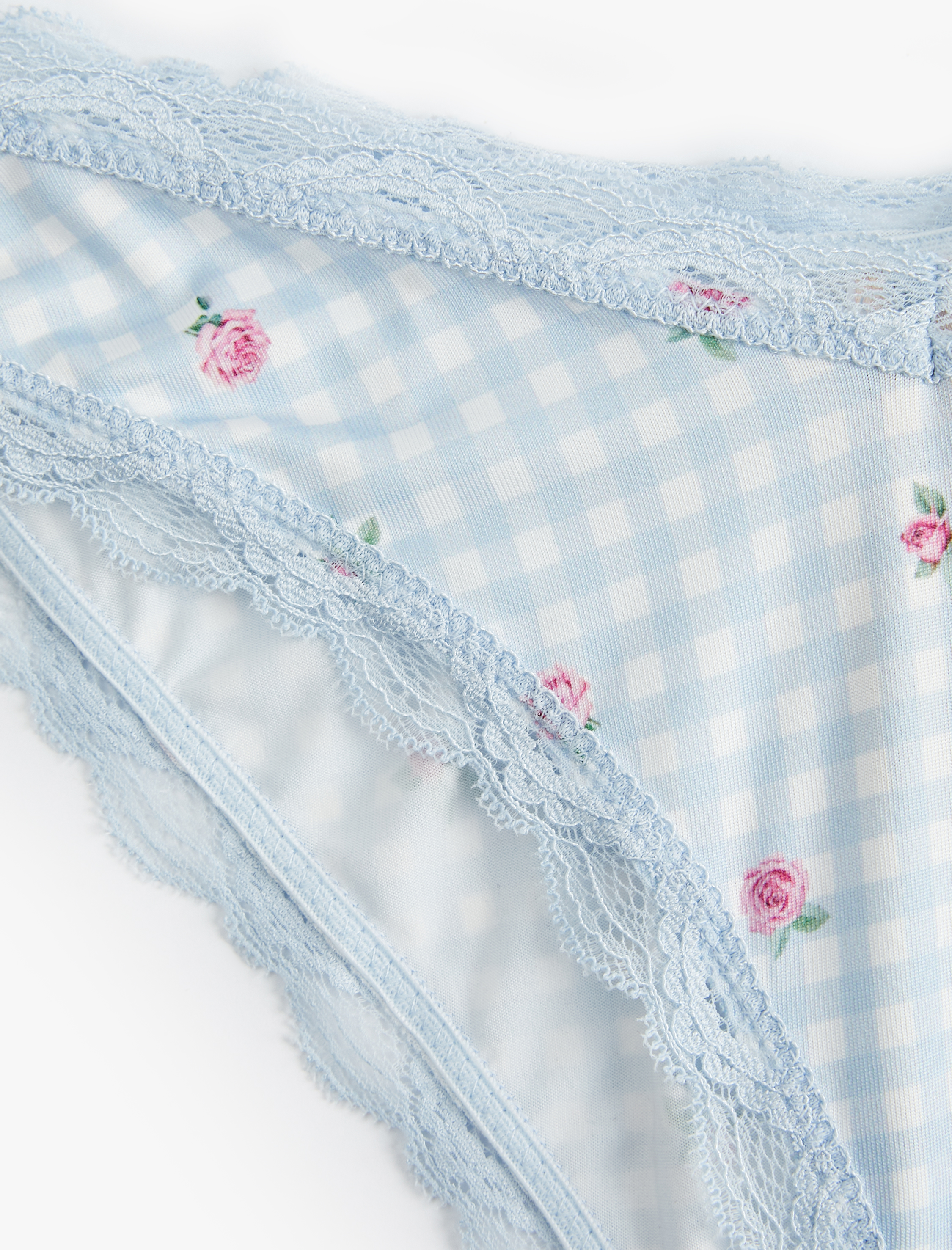   Dantel Detaylı Pötikareli Çiçek Desenli Brief Külot