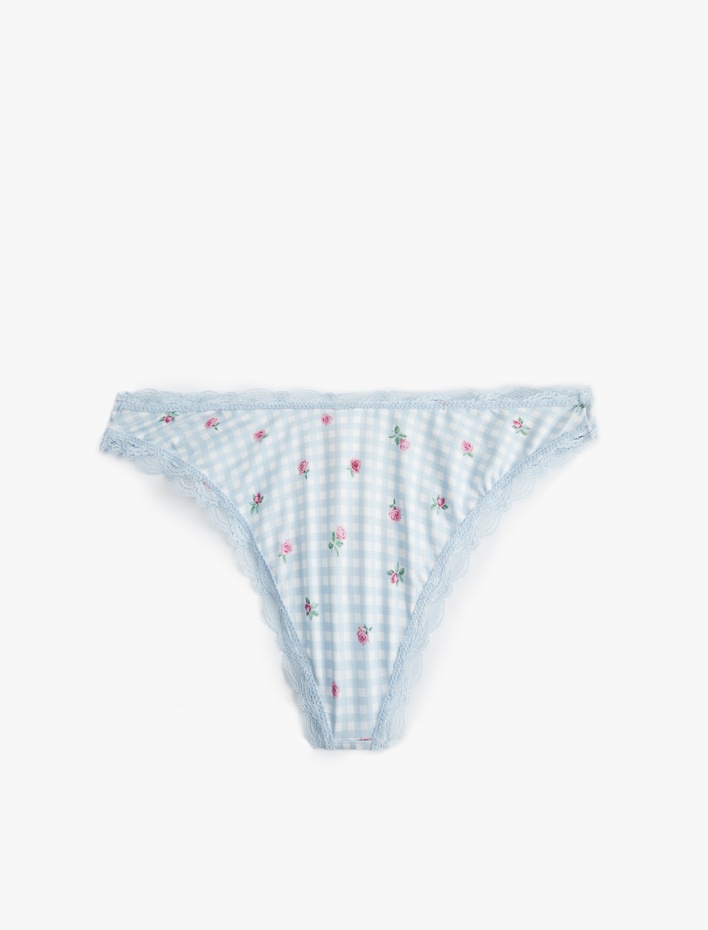  Dantel Detaylı Pötikareli Çiçek Desenli Brief Külot