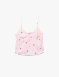 Dantelli Kolsuz Çiçek Baskılı Askılı Pijama Üstü