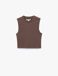 Bisiklet Yaka Kolsuz Basic Crop Bluz