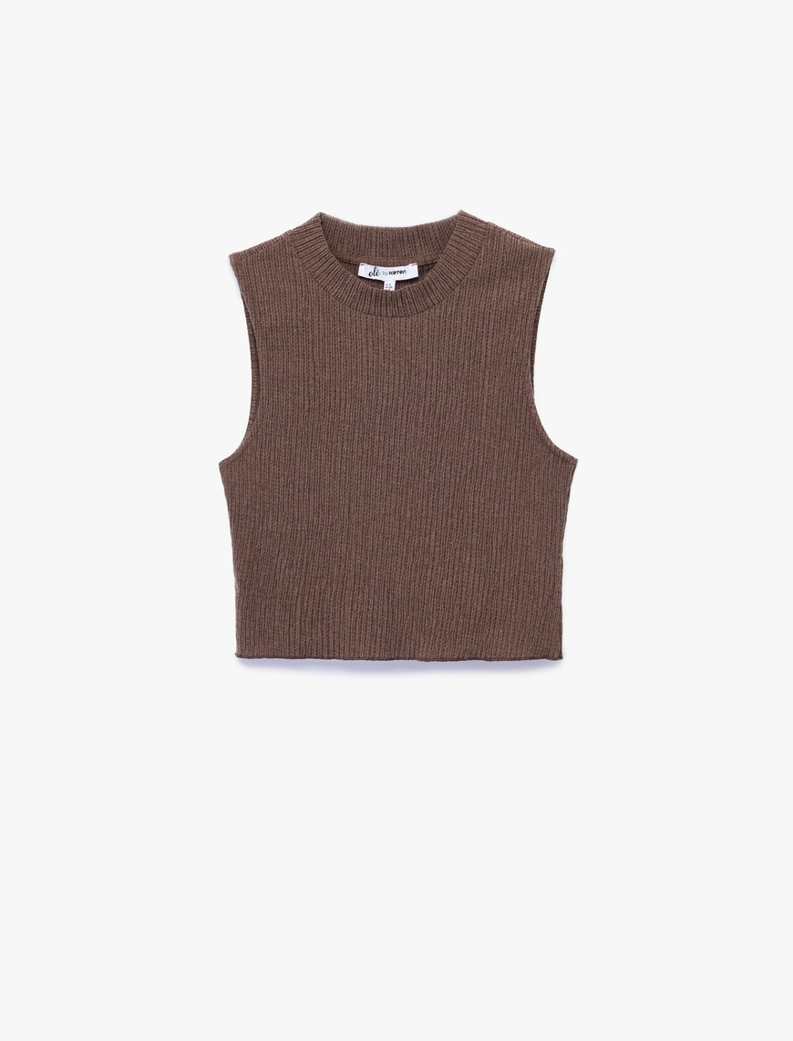   Bisiklet Yaka Kolsuz Basic Crop Bluz