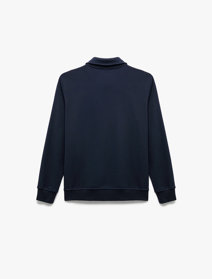   Nakışlı Uzun Kollu Yarım Fermuarlı Polo Yaka Sweatshirt
